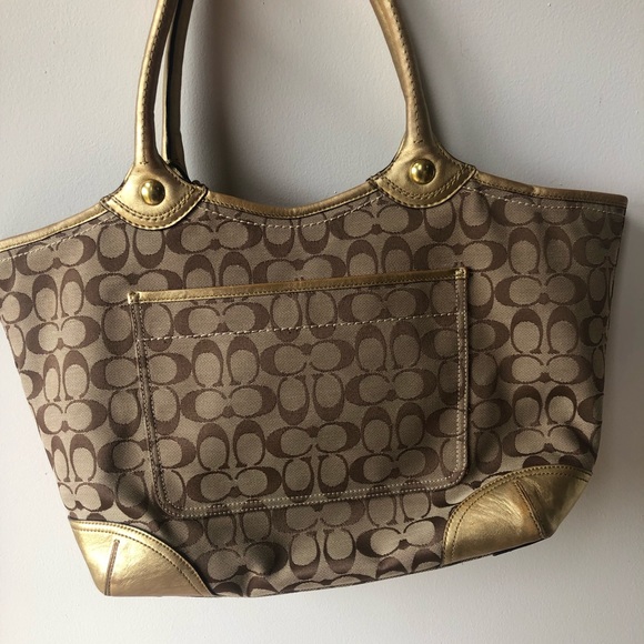 Coach Canvas & Gold Leather Bleeker Tote Handbag - Picture 3 of 7